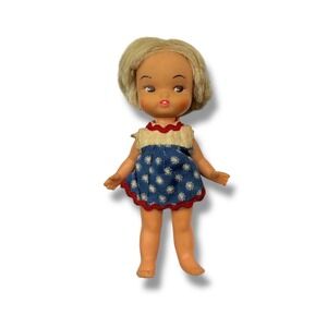 Vintage Remco‎ 1966 Pip Doll Blonde Hair Blue Dress Collectible Toy 5in